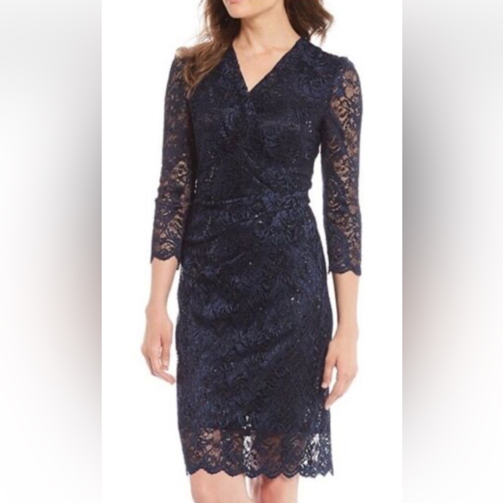 Alex Marie Navy Long Sleeve Lace Dress NWOT